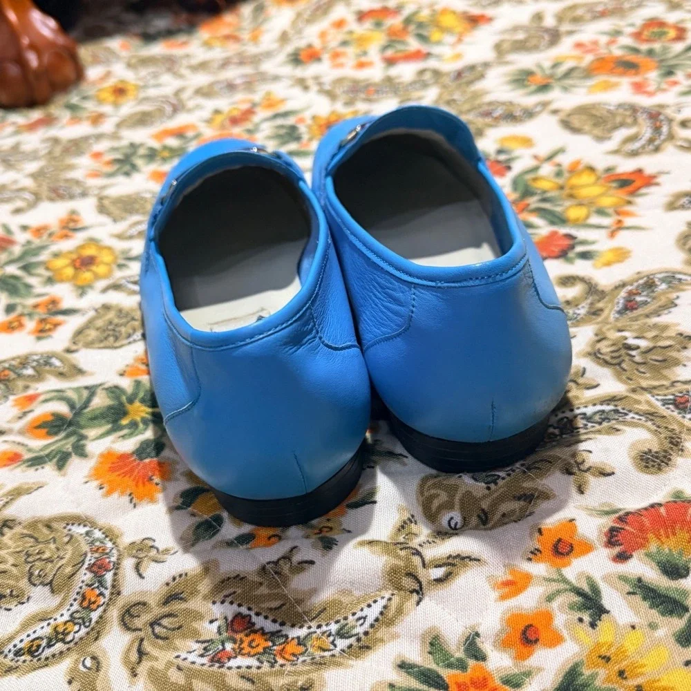 Mootsies Tootsies vintage Blue Leather Loafers Tortoiseshell Bar Flats 10M